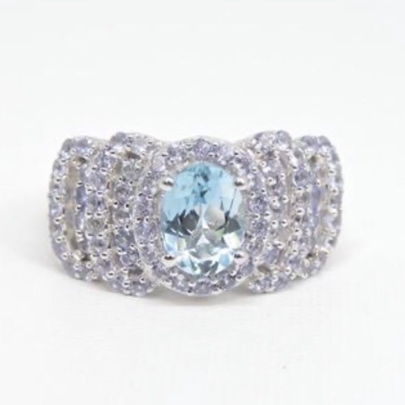 Genuine Blue Topaz & Tanzanite Silver Ring - Picture 3 of 5